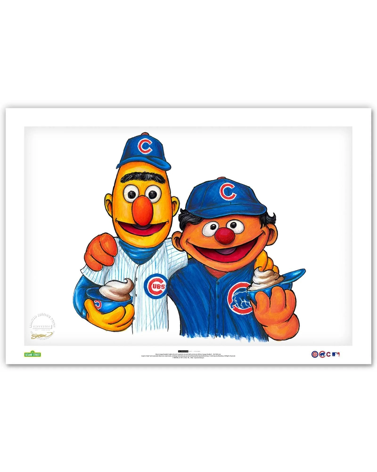 Bert and Ernie x MLB Cubs Limited Edition Art Print by S. Preston Art + Designs