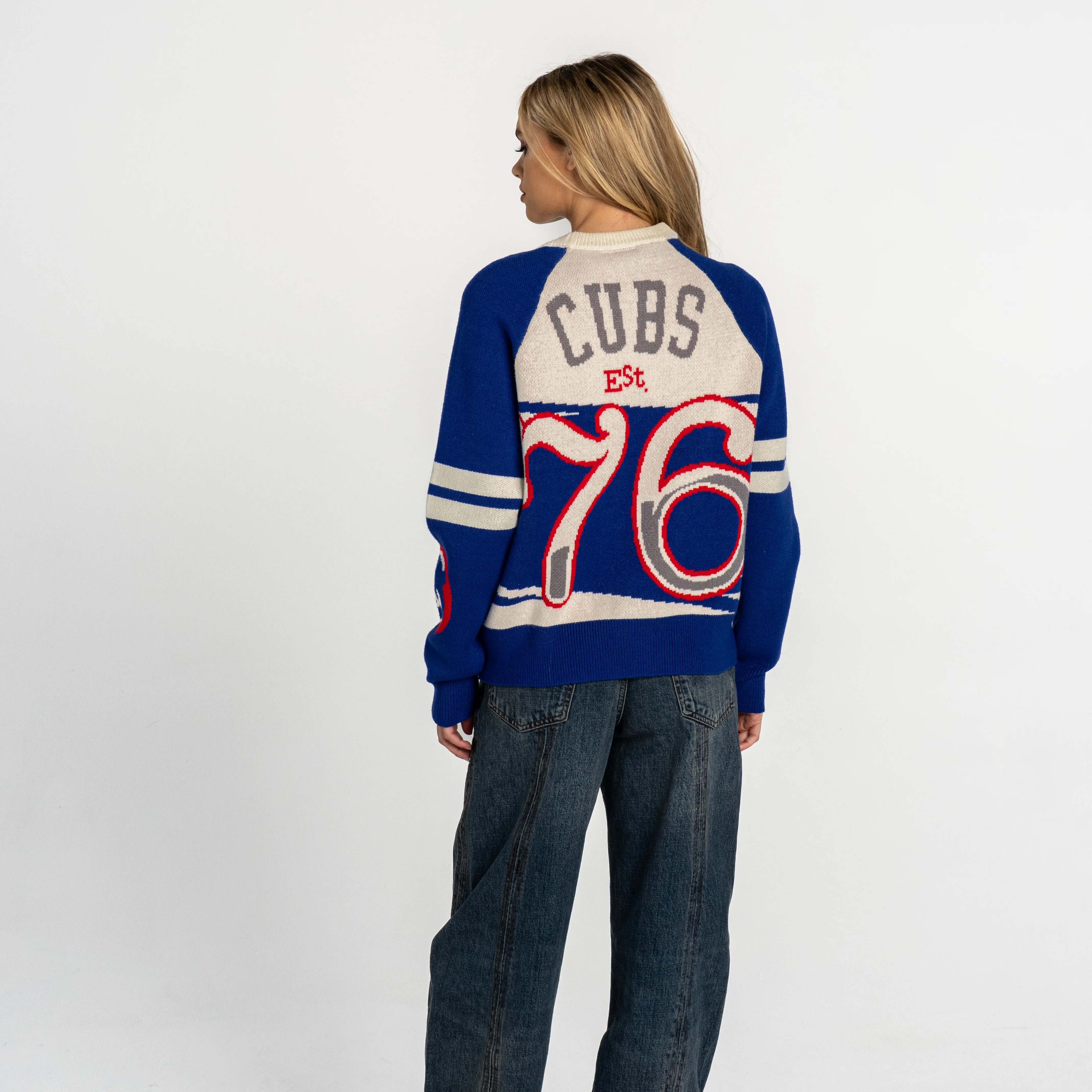 Chicago Cubs 1984 Logo Women's Boxy Jacquard Raglan Crew Sweatshirt by The Wild Collective - Image 2