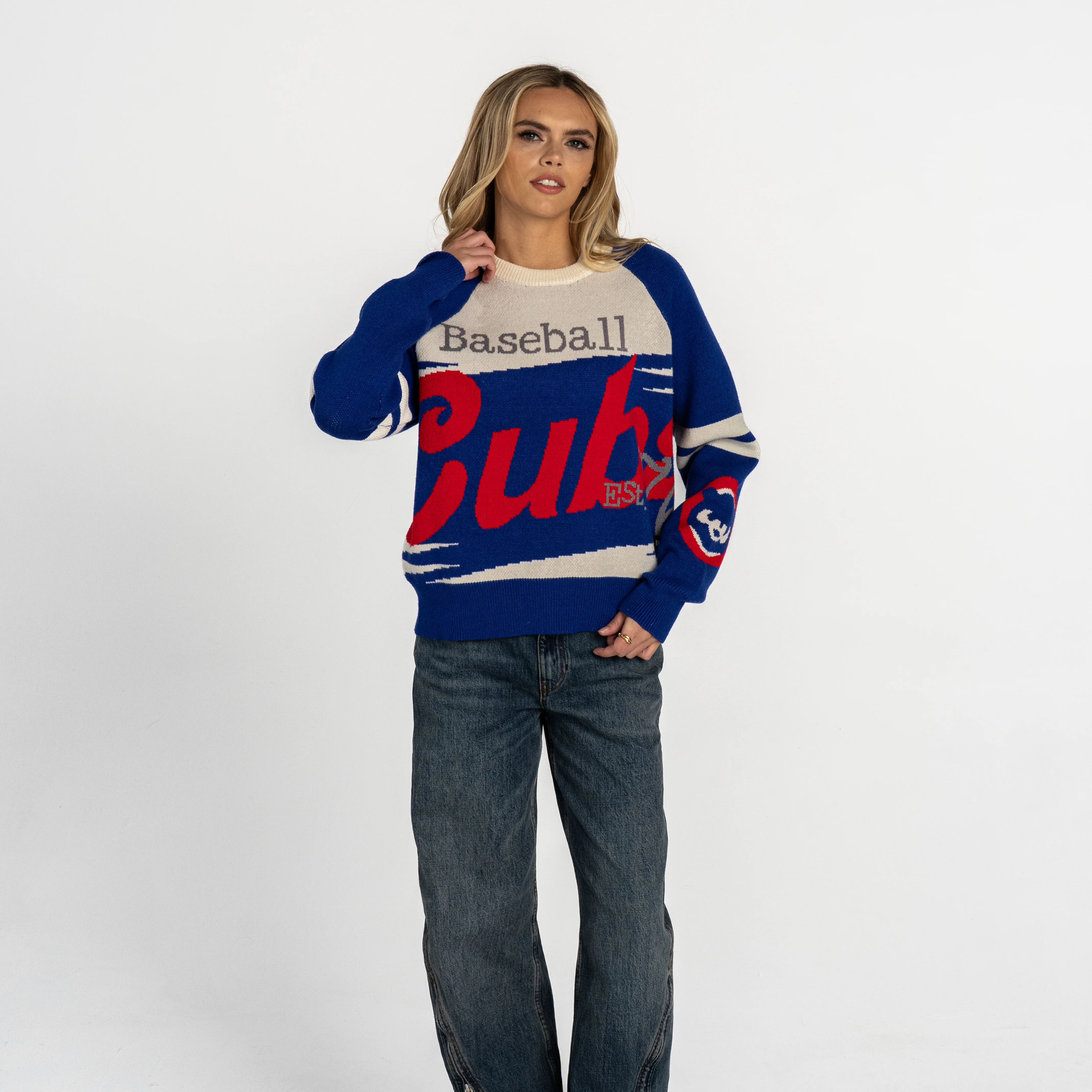 Chicago Cubs 1984 Logo Women's Boxy Jacquard Raglan Crew Sweatshirt by The Wild Collective - Image 3
