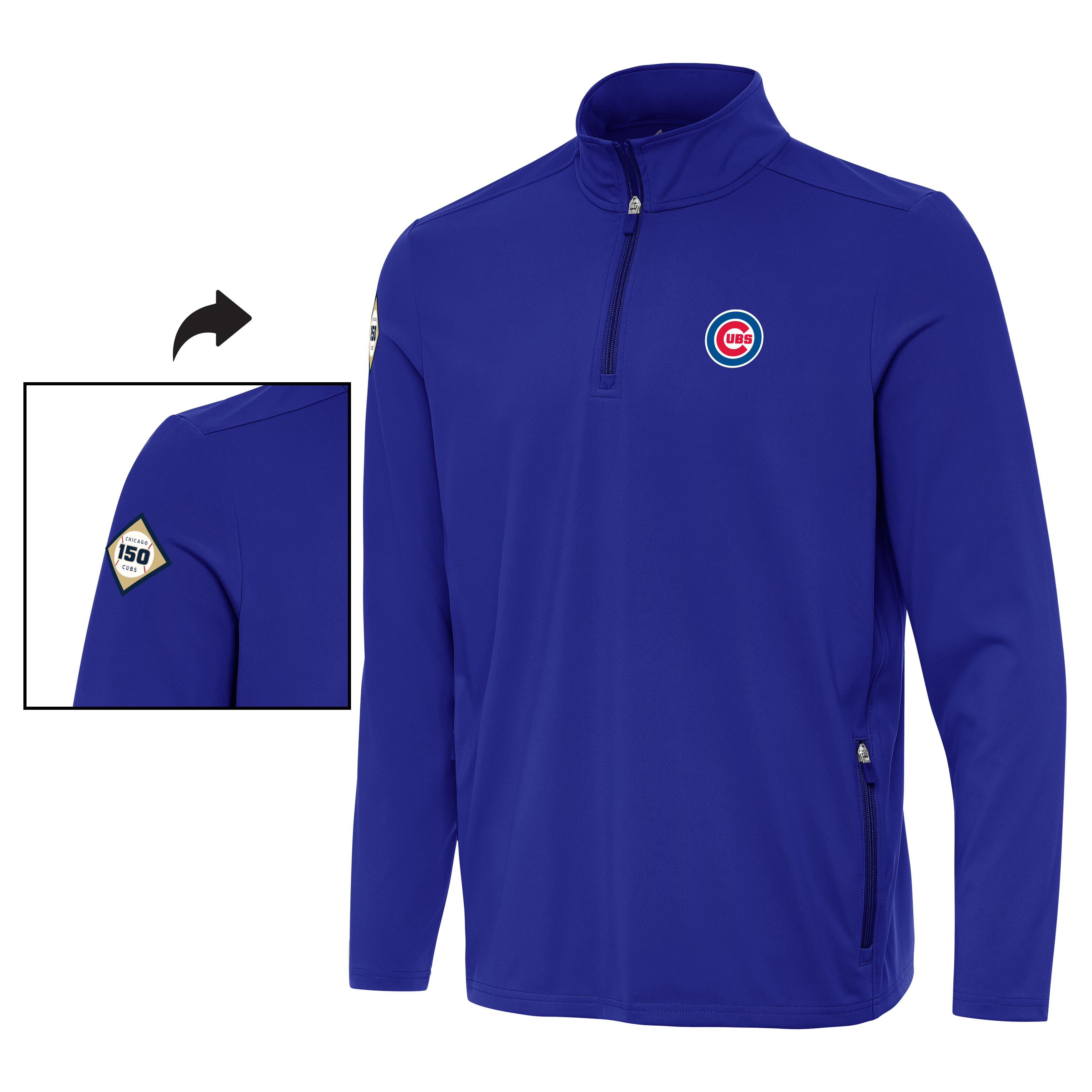 Chicago Cubs C Logo 150th Anniversary Royal Quarter-Zip Pullover by Antigua