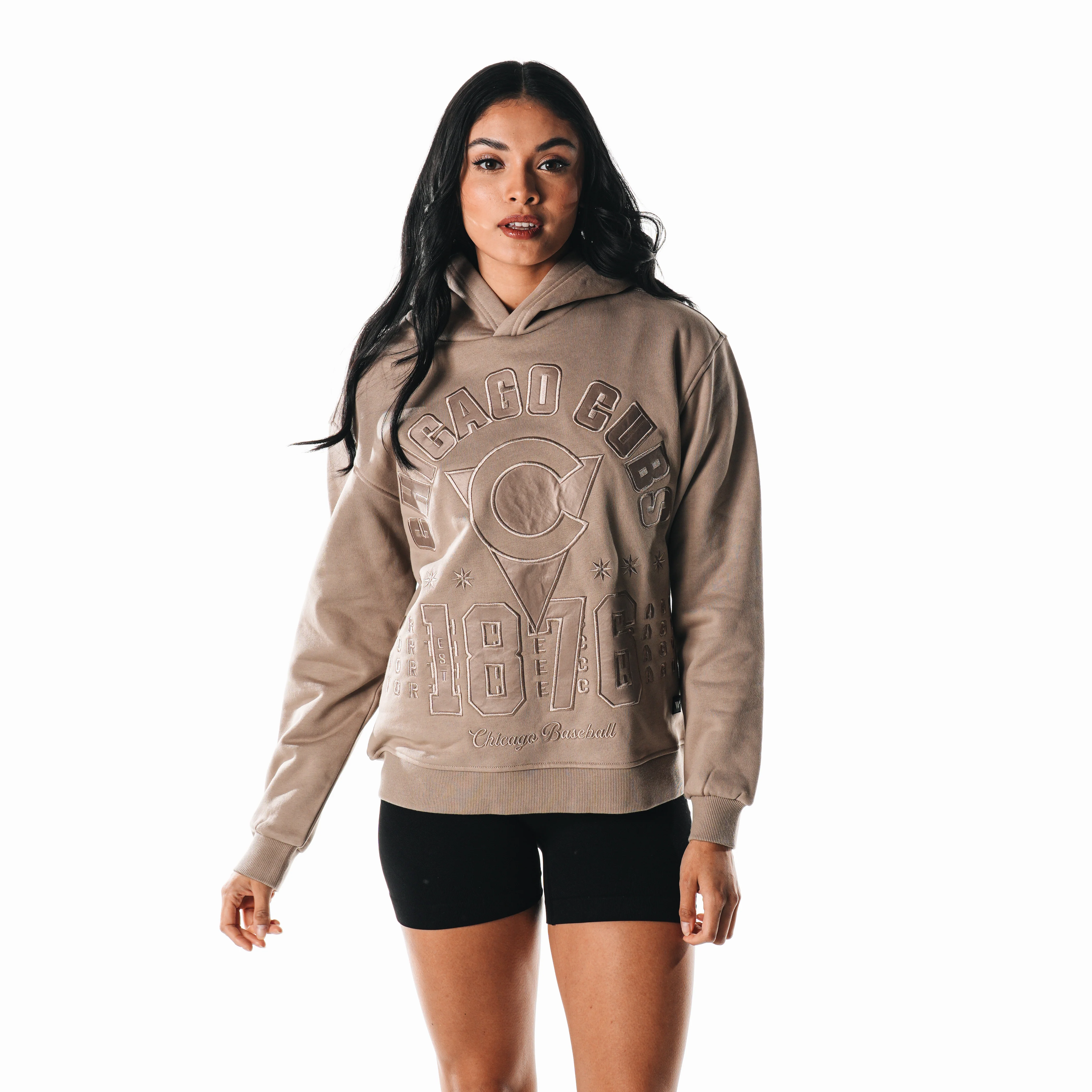 Chicago Cubs C Logo Women's Brown Tonal Hoodie by The Wild Collective