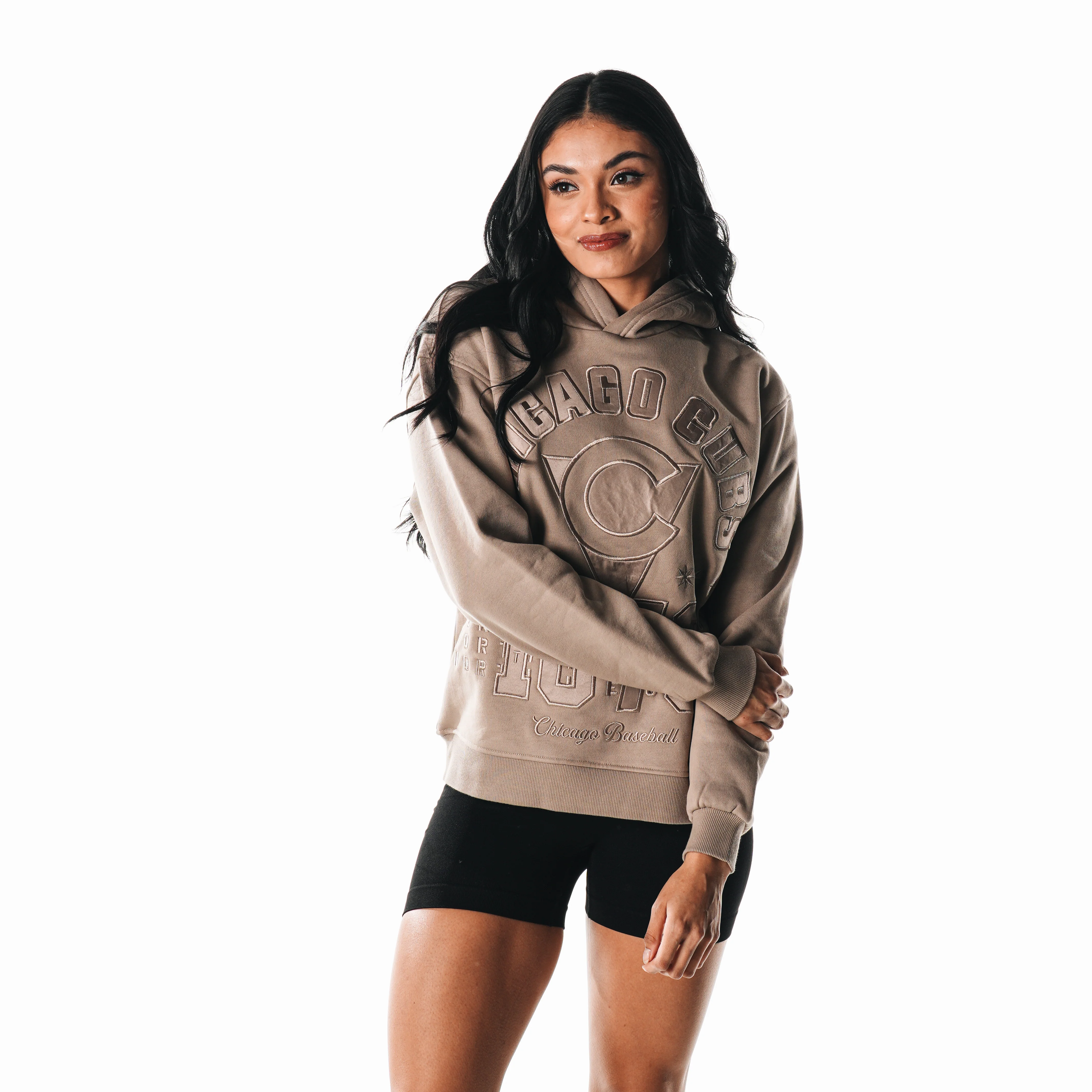 Chicago Cubs C Logo Women's Brown Tonal Hoodie by The Wild Collective - Image 3