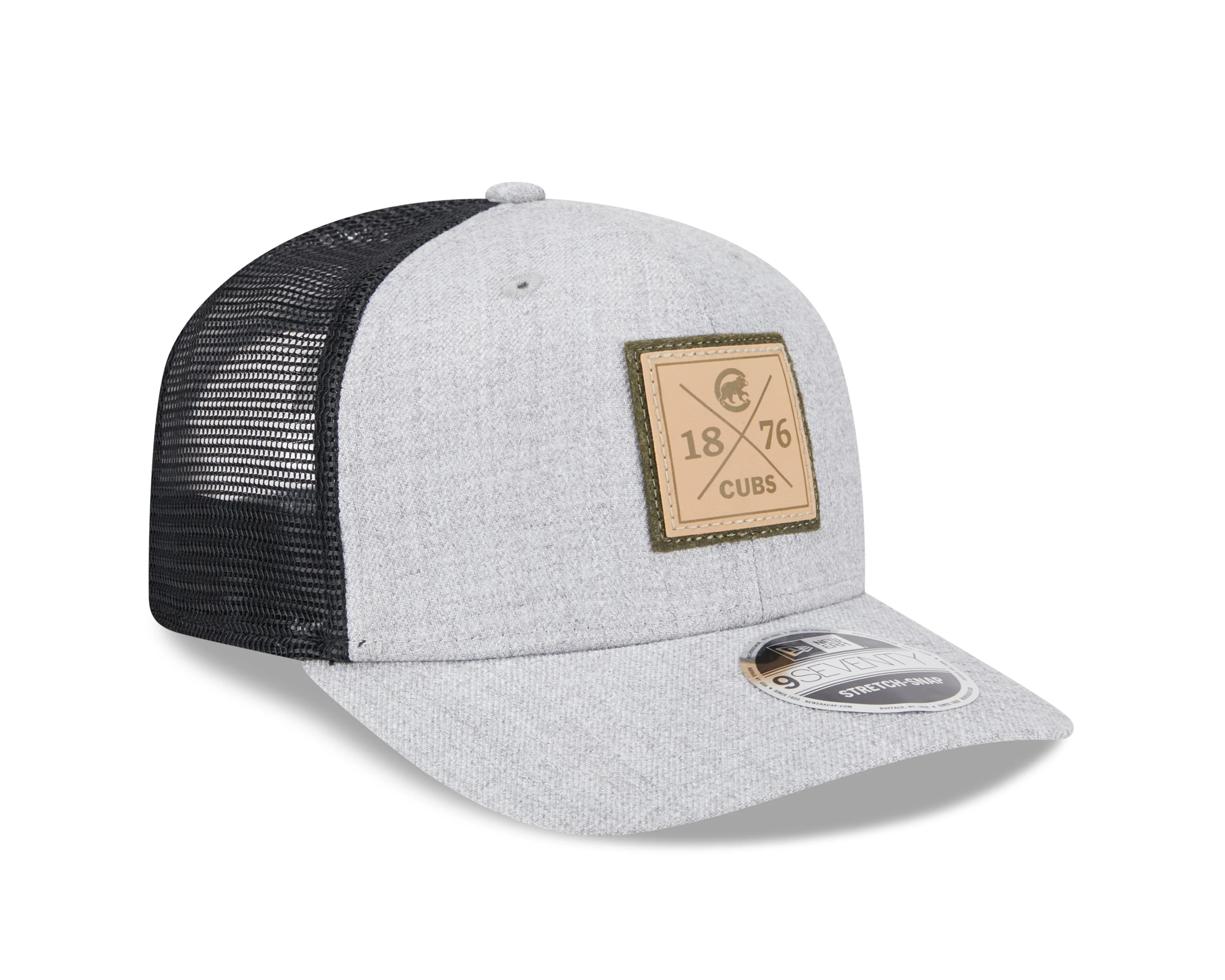 Chicago Cubs New Era Leather Patch Heather Grey 9Seventy Snapback Cap - Image 3