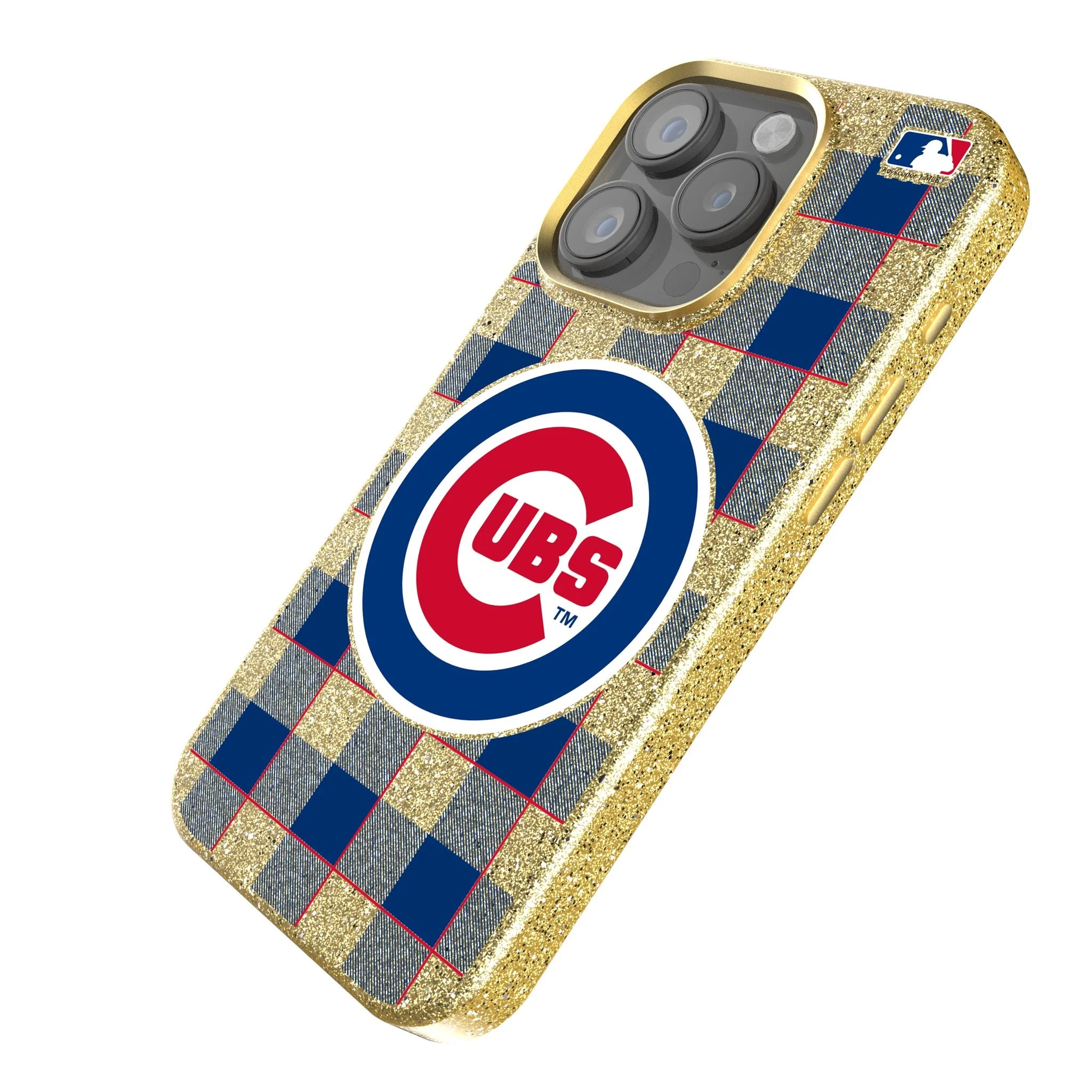 Chicago Cubs Plaid Bling Phone Case - Image 2