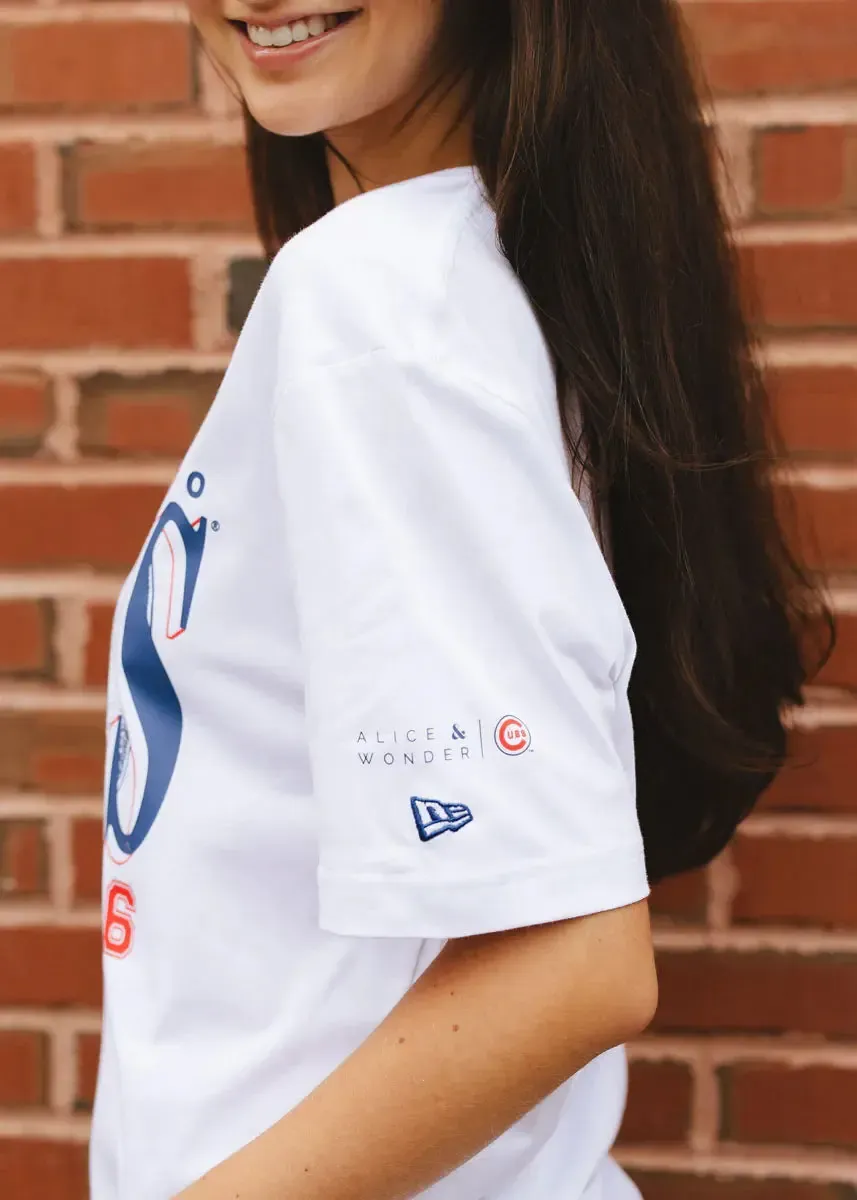 Chicago Cubs X Alice & Wonder Championship Oversized White Tee - Image 4