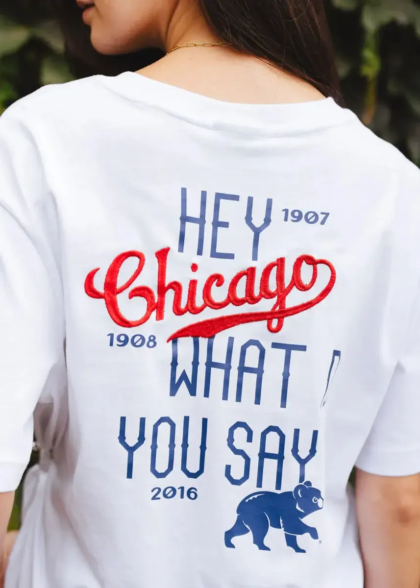 Chicago Cubs X Alice & Wonder Hey Chicago Oversized White Tee - Image 3