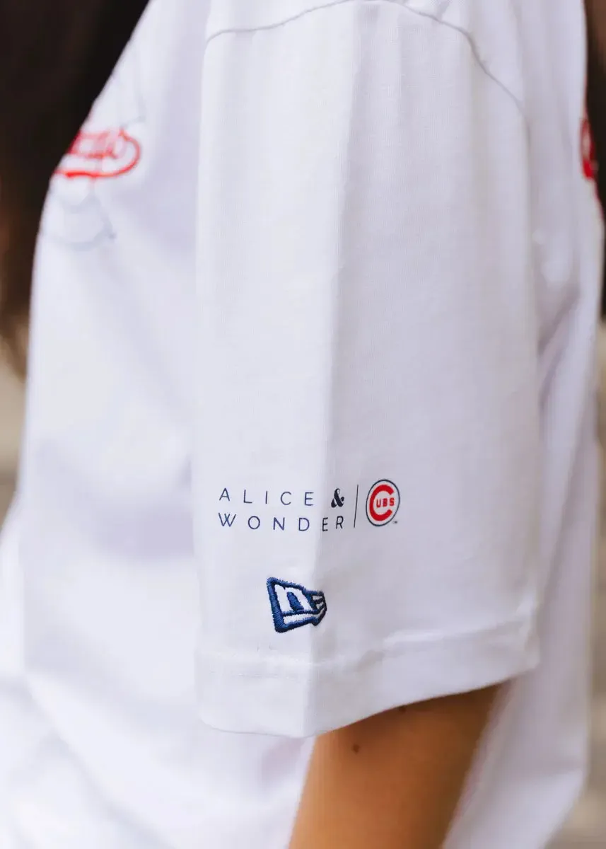 Chicago Cubs X Alice & Wonder Hey Chicago Oversized White Tee - Image 4
