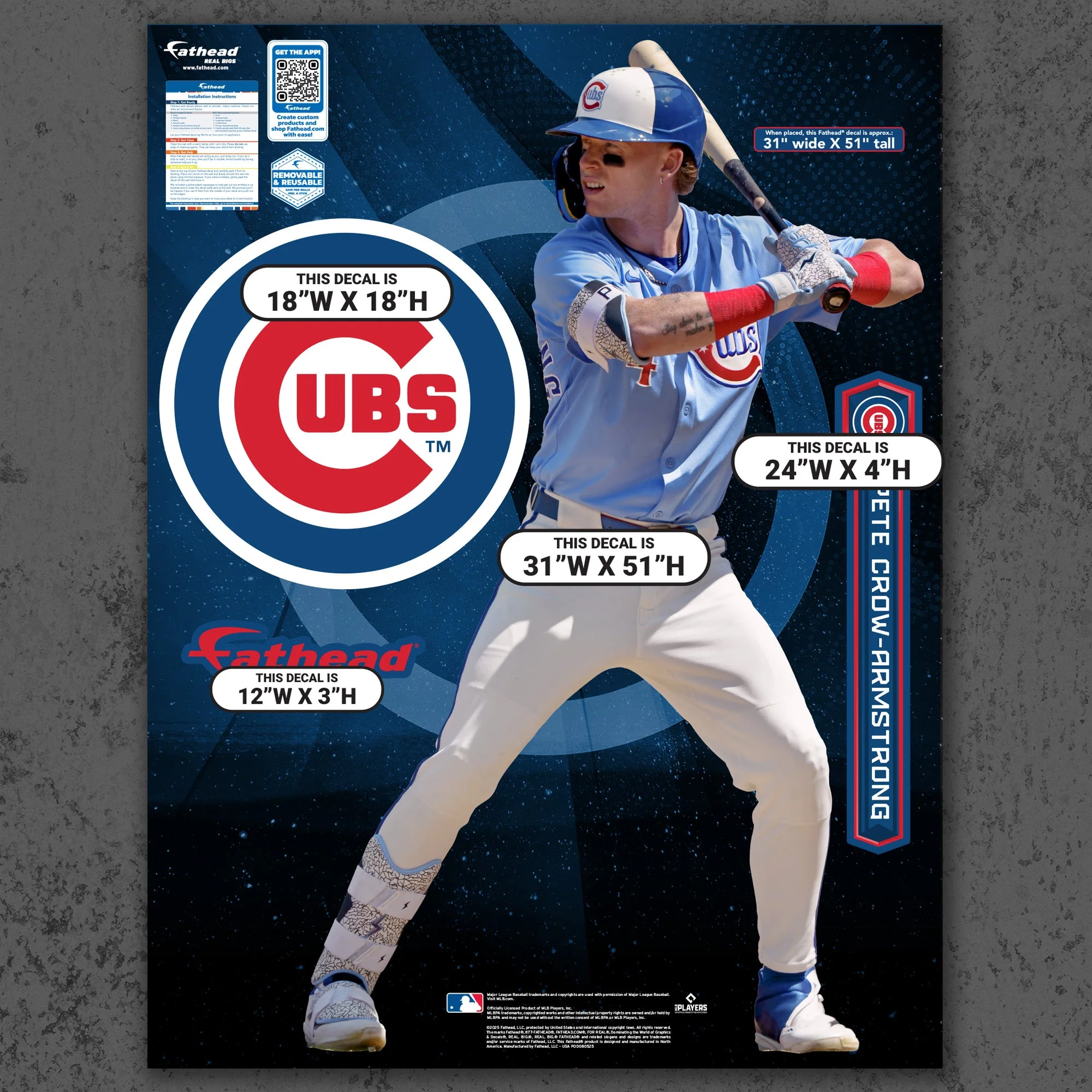 Pete Crow-Armstrong - RealBig Alternate Jersey Collection - Official MLB - Chicago Cubs - Reusable Vinyl Wall Decals - Image 6