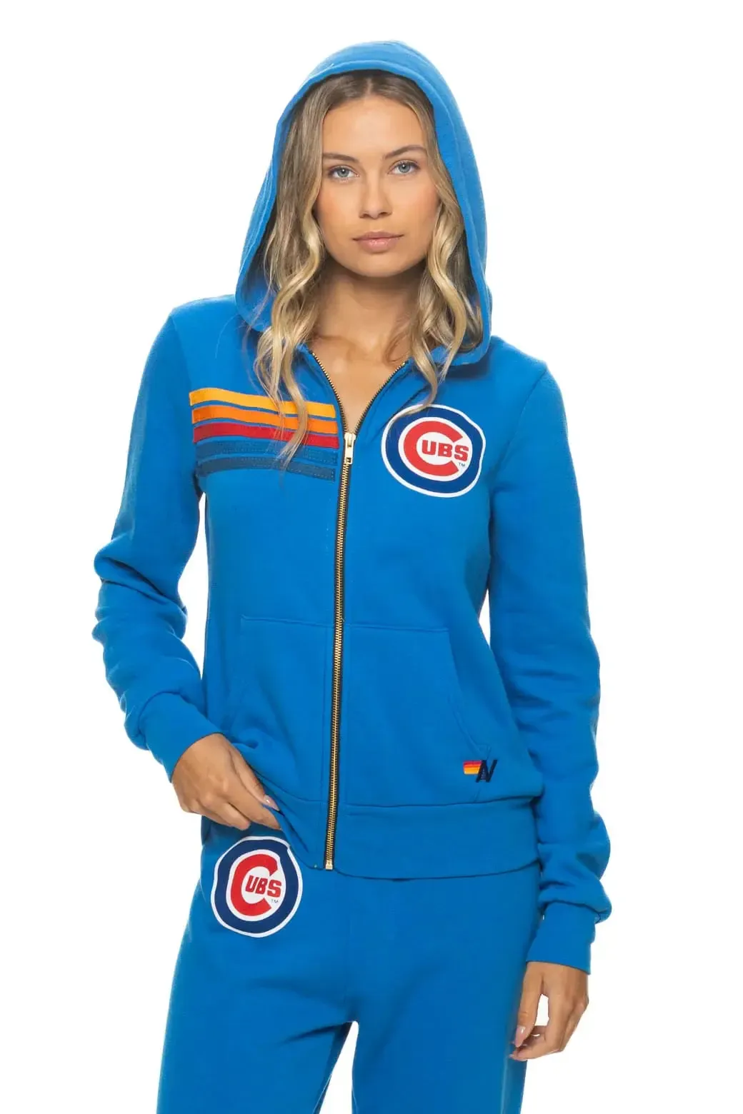Chicago Cubs Logo Full-Zip Hoodie in Royal Blue by Aviator Nation - Image 3